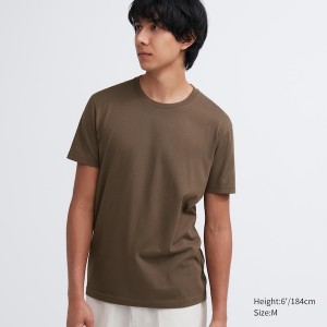 Uniqlo Dry Color Crew Neck Kort-Sleeve T Shirts Herre Mørkebrune | 2146-DVOWA